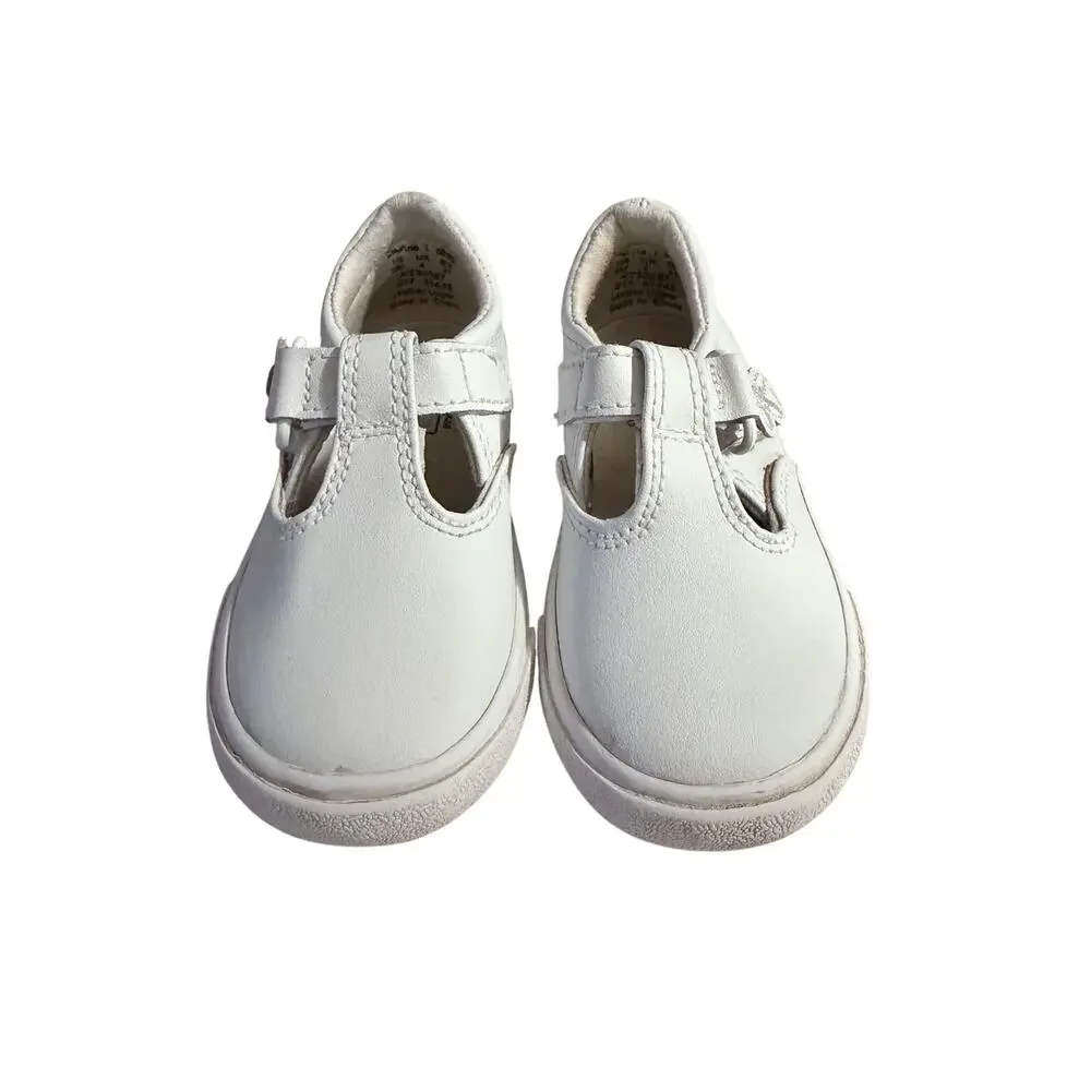 Keds white leather baby toddler T strap Maryjane shoes flower US 5